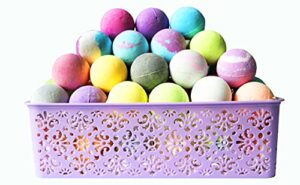 purelis moisturizing bath bombs gift basket, 40 count. bulk bath bomb gift set with essential oils & shea butter. organic, individually wrapped bath bombs in gift box. best gift idea for women & kids!