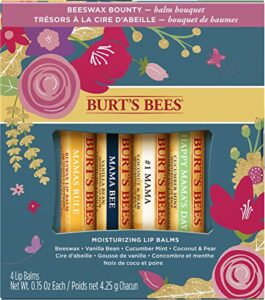 burt’s bees gifts, 4 lip balm products, balm bouquet spring set – classic beeswax, vanilla bean, cucumber mint & coconut pear (4 pack)