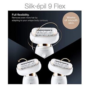 Braun Epilator Silk-épil 9 9-030 with Flexible Head, Facial Hair Removal for Women and Men, Shaver & Trimmer, Cordless, Rechargeable, Wet & Dry, Beauty Kit with Body Massage Pad