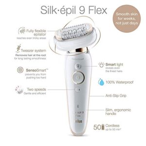 Braun Epilator Silk-épil 9 9-030 with Flexible Head, Facial Hair Removal for Women and Men, Shaver & Trimmer, Cordless, Rechargeable, Wet & Dry, Beauty Kit with Body Massage Pad