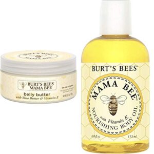 burt’s bees mama bee belly butter, fragrance free lotion, 6.5 ounce tub + 100% natural mama bee nourishing body oil, 4 fl oz