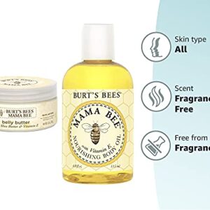 Burt's Bees Mama Bee Belly Butter, Fragrance Free Lotion, 6.5 Ounce Tub + 100% Natural Mama Bee Nourishing Body Oil, 4 Fl Oz