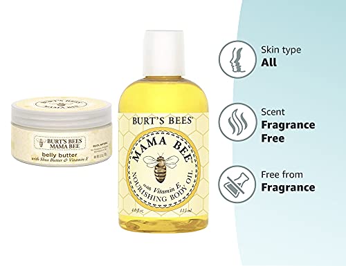 Burt's Bees Mama Bee Belly Butter, Fragrance Free Lotion, 6.5 Ounce Tub + 100% Natural Mama Bee Nourishing Body Oil, 4 Fl Oz