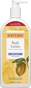 burts bees butter body lotion for dry skin with cocoa & cupuau, 12 oz (package may vary)