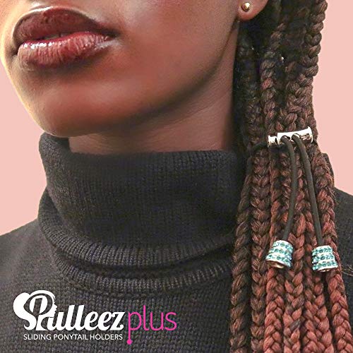 Pulleez Plus Sliding Ponytail Holder, 11" - Gold Knot Metal Charms - Navy Elastic Hair Tie Bracelet