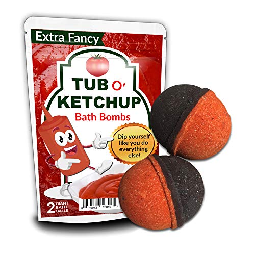 Tub O Ketchup Bath Bombs - Funny Ketchup Colored Bath Balls for Men - XL Black Cherry Bath Fizzers, Handcrafted, Made in America, 2 Count