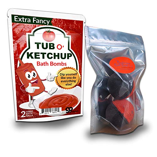 Tub O Ketchup Bath Bombs - Funny Ketchup Colored Bath Balls for Men - XL Black Cherry Bath Fizzers, Handcrafted, Made in America, 2 Count