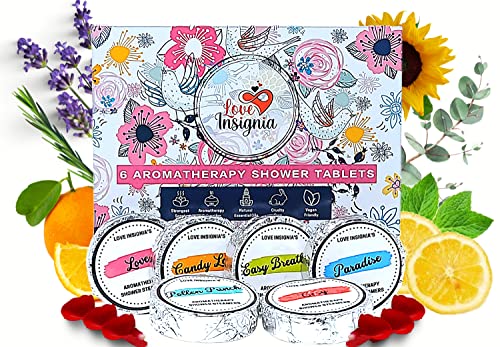 Love Insignia Shower Steamers Aromatherapy-Luxury Gift Set of 6 XXL Organic Shower Bombs for Women with Pure Essential Oil. Stress Relief, Relaxation, and Self Care Mothers Day Birthday Gifts