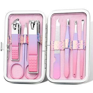 nail clippers set, manicure set professional men women grooming set 8 in 1 stainless steel nail care tools with mini luxurious travel case gifts for business familly friend