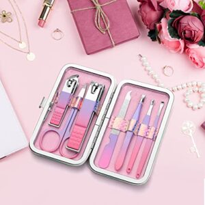 Nail Clippers Set, Manicure Set Professional Men Women Grooming Set 8 in 1 Stainless Steel Nail Care Tools with Mini Luxurious Travel Case Gifts for Business Familly Friend