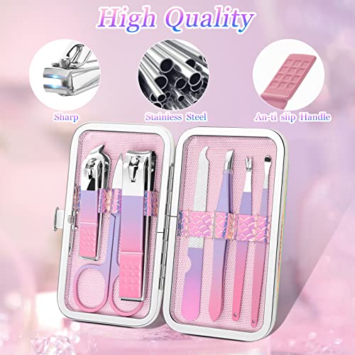 Nail Clippers Set, Manicure Set Professional Men Women Grooming Set 8 in 1 Stainless Steel Nail Care Tools with Mini Luxurious Travel Case Gifts for Business Familly Friend