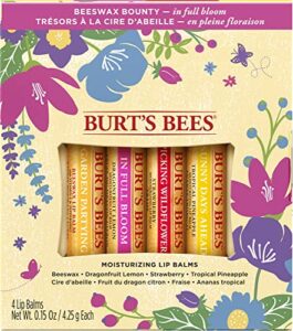 burt’s bees gifts, 4 lip balm products, in full bloom set – original beeswax, dragonfruit lemon, tropical pineapple & strawberry (4 pack)