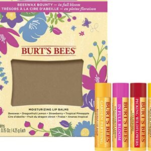 Burt's Bees Gifts, 4 Lip Balm Products, In Full Bloom Set - Original Beeswax, Dragonfruit Lemon, Tropical Pineapple & Strawberry (4 Pack)