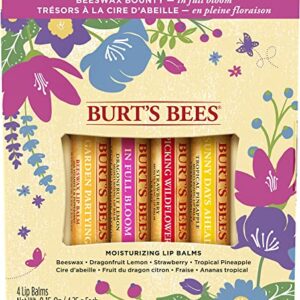 Burt's Bees Gifts, 4 Lip Balm Products, In Full Bloom Set - Original Beeswax, Dragonfruit Lemon, Tropical Pineapple & Strawberry (4 Pack)