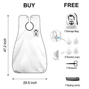 Dadop Beard Bib Kit, Beard Hair Catcher Waterproof Non-Stick for Men Shaving Apron Beard Catcher, with 4 Suction Cups, Nose Hair Scissors, Beard Comb and Portable Pouch, Best Gifts for Husband.