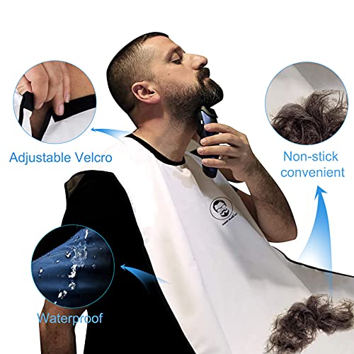 Dadop Beard Bib Kit, Beard Hair Catcher Waterproof Non-Stick for Men Shaving Apron Beard Catcher, with 4 Suction Cups, Nose Hair Scissors, Beard Comb and Portable Pouch, Best Gifts for Husband.