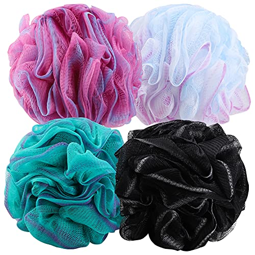 4 Pieces 75g Shower Loofahs Large Bath Sponge Mesh Pouf Wash Puff XL Shower Poof Body Loofas for Bathing