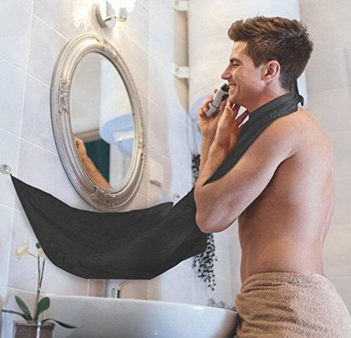 Beard Apron, Beard Catcher Bib with Suction Cups for Mirror. Easy and Effective Way to Keep Your Sink Clean. Perfect Beard Care Shaving Hair Catcher Gift for man, Gift for boyfriend (Black)