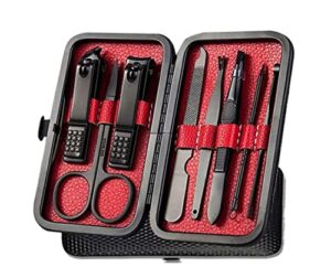 manicure set pedicure kit nail clippers set 8 in1 high precision stainless steel cutter file sharp scissors for men & women fingernails & toenails vibrissac scissors with stylish case (black&red_8in1)