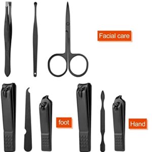 Manicure Set Pedicure Kit Nail Clippers Set 8 in1 High Precision Stainless Steel Cutter File Sharp Scissors for Men & Women Fingernails & Toenails Vibrissac Scissors with Stylish Case (black&red_8in1)