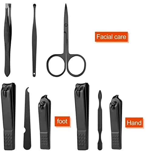 Manicure Set Pedicure Kit Nail Clippers Set 8 in1 High Precision Stainless Steel Cutter File Sharp Scissors for Men & Women Fingernails & Toenails Vibrissac Scissors with Stylish Case (black&red_8in1)