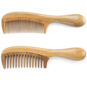 onedor natural handmade green sandalwood wide tooth & fine tooth wooden comb set, natural sandalwood scent for beautiful hairs. none-tangled hair & anti-static by nature
