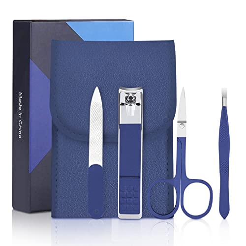 Nail Clipper Set Manicure Set Men Aceoce Mini Travel Manicure Grooming Kit Gift for Men Lovers Parents 4Pcs Personal Care Nail Care Tools Kit (BLUE us)