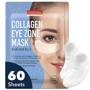 purederm collagen under eye mask (60 sheets) – under eye patches dark circles and puffiness – rich collagen eye zone gel mask reduce under eye bags, creases, fine lines – eye zone patches for moisturizing, hydrating, uplifting, illuminating