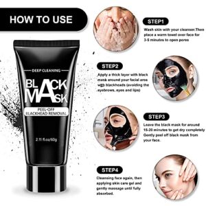 VANECL Blackhead Remover Mask ,Peel Off Mask, Activated Charcoal Face Mask for Deep Cleansing, Pore Purifying Blackhead Mask Black Mask for Face Nose All Skin Types 60g