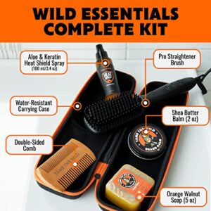 Tame The Wild Pro Beard Straightener Kit - Heated Beard Brush for Men - 12 Temp Settings - Beard Grooming Kit with Heat Protector Spray, Beard Soap, Beard Balm, Comb & Travel Case - Gift Set