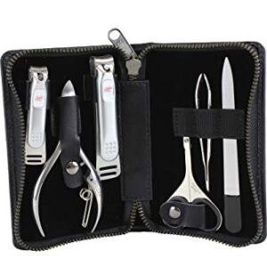 Seki Edge Craftsman Luxury Mens Grooming Kit (SS-3103) - 6 Piece Premium Manicure & Pedicure Nail Kit with Nail Clippers, Nail Nipper, Nose Scissors, Nail File, & Tweezers in Travel Case
