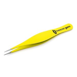 tweezer guru pointed tweezers – sharp precision needle nose tip, best tweezers for eyebrows and ingrown hair, surgical pointed for blackheads & splinters (yellow)