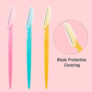 Boao 60 Pieces Eyebrow Razor Eyebrow Razors Shaver Microblades for Women Face Hair Dermaplaning Tool Shaper Trimmer with Precision Cover Skincare Party Favors (Pink, Blue, Yellow)