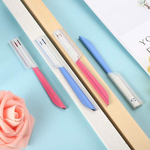 10 Pieces Eyebrow Razor for Women Facial Shaver Razor Brow Shaper Eyebrow Trimmer Dermaplaner Shaping Tool with Cover (Pink+Blue)