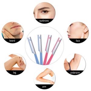 10 Pieces Eyebrow Razor for Women Facial Shaver Razor Brow Shaper Eyebrow Trimmer Dermaplaner Shaping Tool with Cover (Pink+Blue)