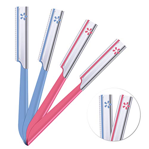 10 Pieces Eyebrow Razor for Women Facial Shaver Razor Brow Shaper Eyebrow Trimmer Dermaplaner Shaping Tool with Cover (Pink+Blue)