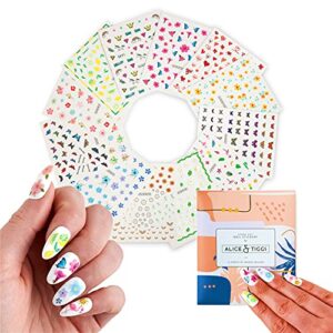 alice & tiggs set of 12 sheets nail art stickers – designer nail decals – butterfly nail stickers for women – nail stickers for kids – butterfly nail decals – nail sticker for nail decor