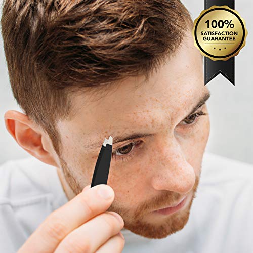 Tweezees Precision Black Stainless Steel Tweezers | Professional Slant Tip & Splinter Tip Tweezer For Eyebrows | Extra Sharp Hair Removal Tool | For Eyebrow Shaping | For Men And Women