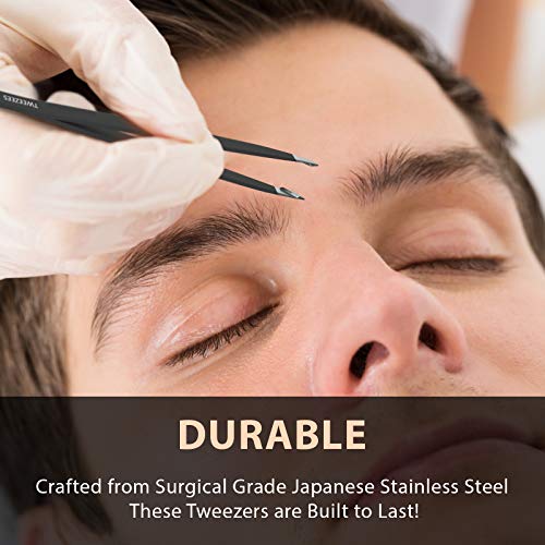 Tweezees Precision Black Stainless Steel Tweezers | Professional Slant Tip & Splinter Tip Tweezer For Eyebrows | Extra Sharp Hair Removal Tool | For Eyebrow Shaping | For Men And Women