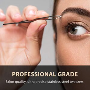 Tweezees Precision Black Stainless Steel Tweezers | Professional Slant Tip & Splinter Tip Tweezer For Eyebrows | Extra Sharp Hair Removal Tool | For Eyebrow Shaping | For Men And Women