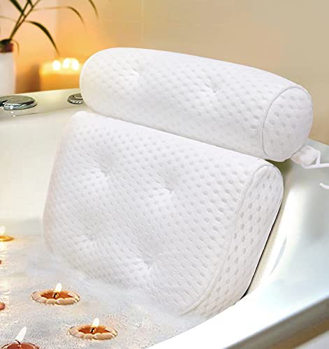 Bath Pillow, Bathtub Pillow with Anti-Slip Suction Cups, 4D Mesh Soft Spa Bath Tub Pillow, Bath Pillows for Tub with Neck and Back Support Fits Bathtub Spa Tub, Father's Day Dad Gifts