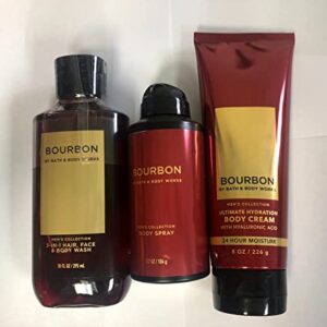 Bath & Body Works Bourbon - Ultra Shea Body Cream 8 oz, 2-in-1 Hair + Body Wash 10 oz & Deodorizing Body Spray 3.7 oz - Set