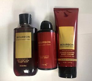 bath & body works bourbon – ultra shea body cream 8 oz, 2-in-1 hair + body wash 10 oz & deodorizing body spray 3.7 oz – set