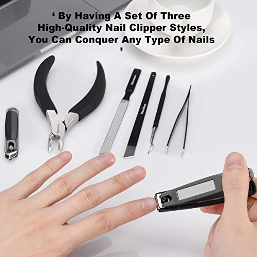 Big Toe-nail Clippers for Thick Nails, Fingernail Toenail Clippers Kit with File and Tweezers (7pcs, Premium, Heavy-Duty Design)