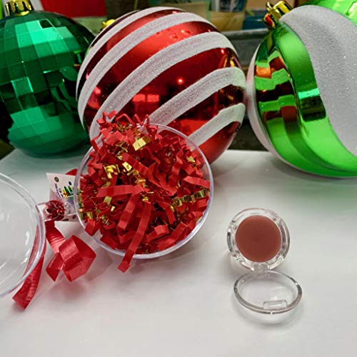 Lip Balm 3 Fun Pack In A Clear Ornament, Cosmetic Acessories For Girls, Great Stocking Stuffer, Hot Cocoa, Gingerbread, and Vanilla Candy Cane