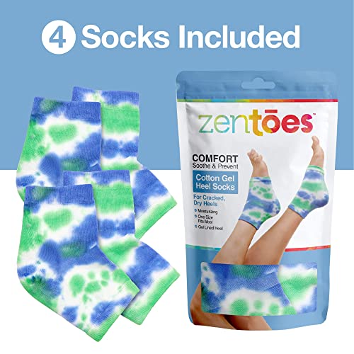 ZenToes Moisturizing Heel Socks 2 Pairs Gel Lined Toeless Spa Socks to Heal and Treat Dry, Cracked Heels While You Sleep (Regular, Blue Tie Dye)