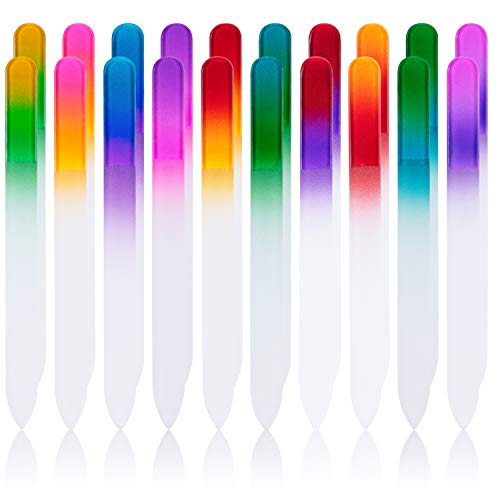 EAONE 20 Pieces Glass Nail File, Crystal Nail File Double Sided Etched Filing Surface Finger Nail Files, Professional Mix Gradients Colors Manicure Nail Care, 10 Color,Bulk Gift Mothers Day Gifts