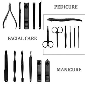 DragonFruitee Manicure and Pedicure Kits Stainless Steel Nail Clipper Set 18pc Professional Pedicure Implements fingernail/Toenails Cutter,Ear Pick, Tweezer,Nose Hair Scissors,Eyebrow Razor with Case