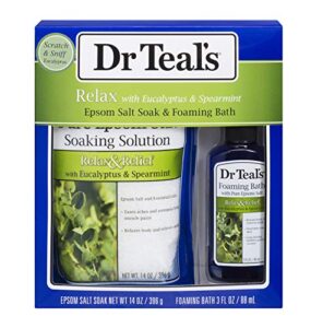 dr teal’s relax with eucalyptus & spearmint epsom salt soak & foaming bath 2-piece travel gift set