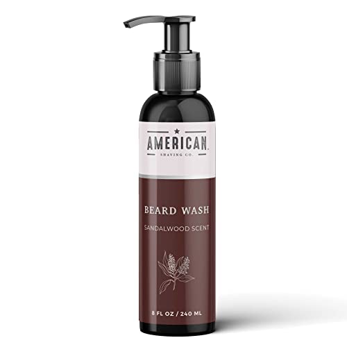 American Shaving Co Beard Wash with Sandalwood Scent, Jojoba Oil & Argan Oil, Soothing & Moisturizing Beard Care For All Types of Skin & Beard Hair, Softens and soothes the Beard itches, A Sandalwood scent infused Natural Beard Cream, 8 Oz